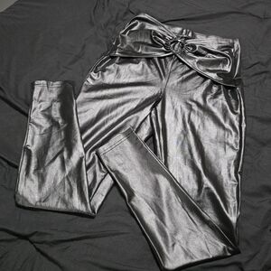 Shiny Black Pants with O-Ring Belt, Small